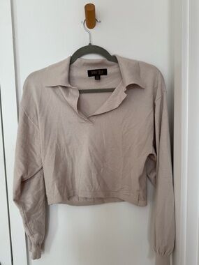 TRUTH Neutral Beige Cropped Polo Knit Sweatshirt